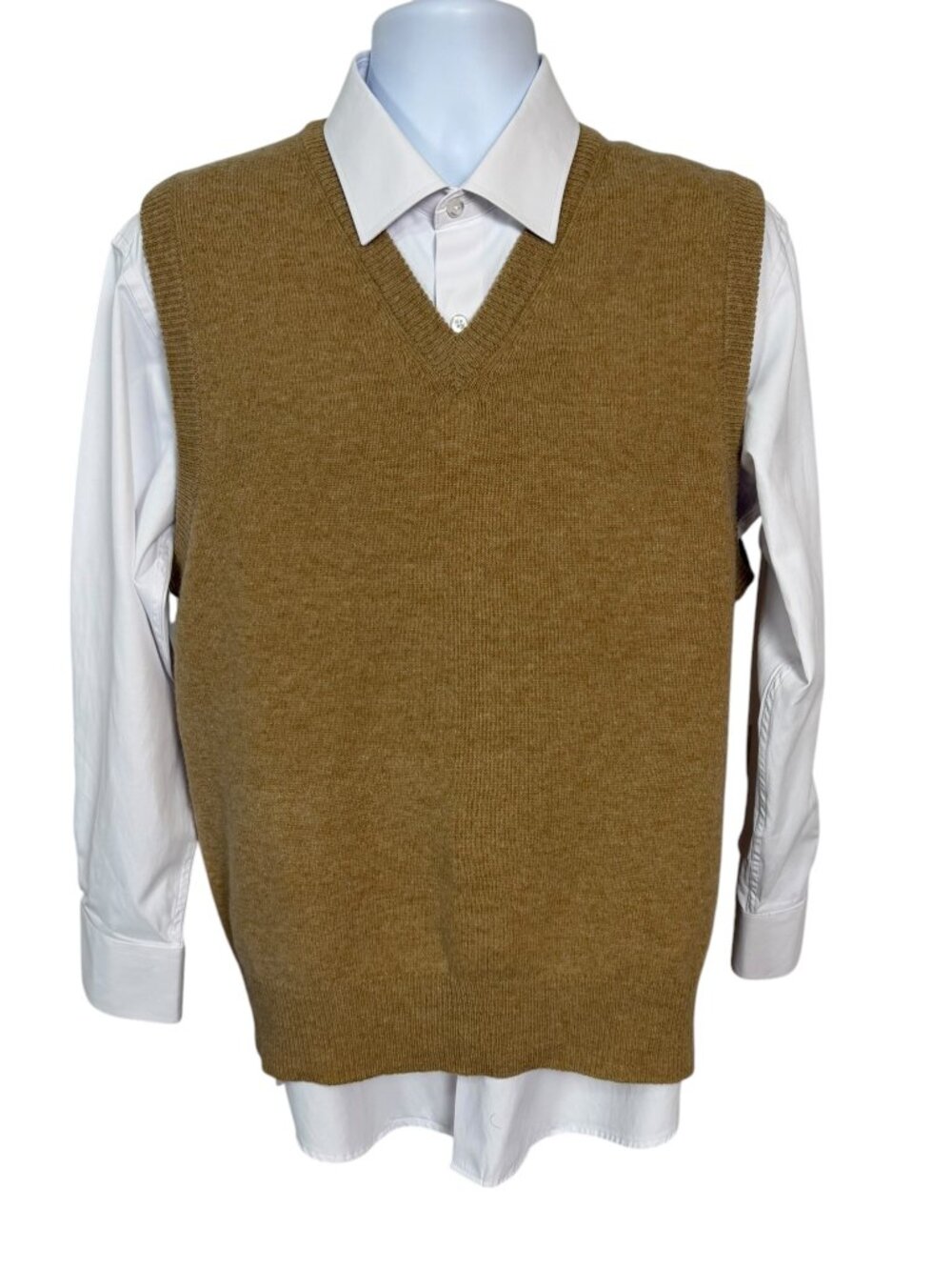 Lord & Taylor Lambswool Sweater Vest Men’s M Camel V-Neck Old Money